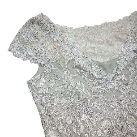 NWT TADASHI SHOJI Adena in Silver Corded Embroidery Gown Maxi Dress 18 - Picture 7 of 11